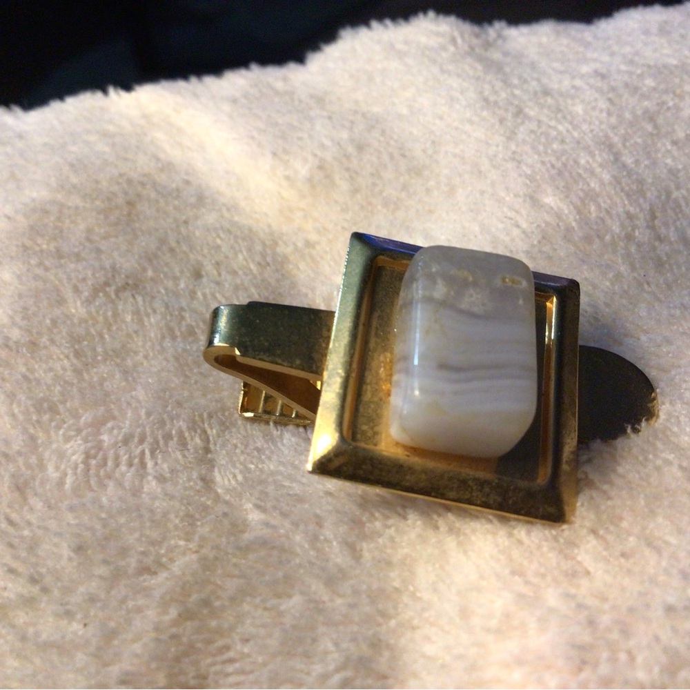 Gold-Tone Men's Money Clip with Cream Stone Accent